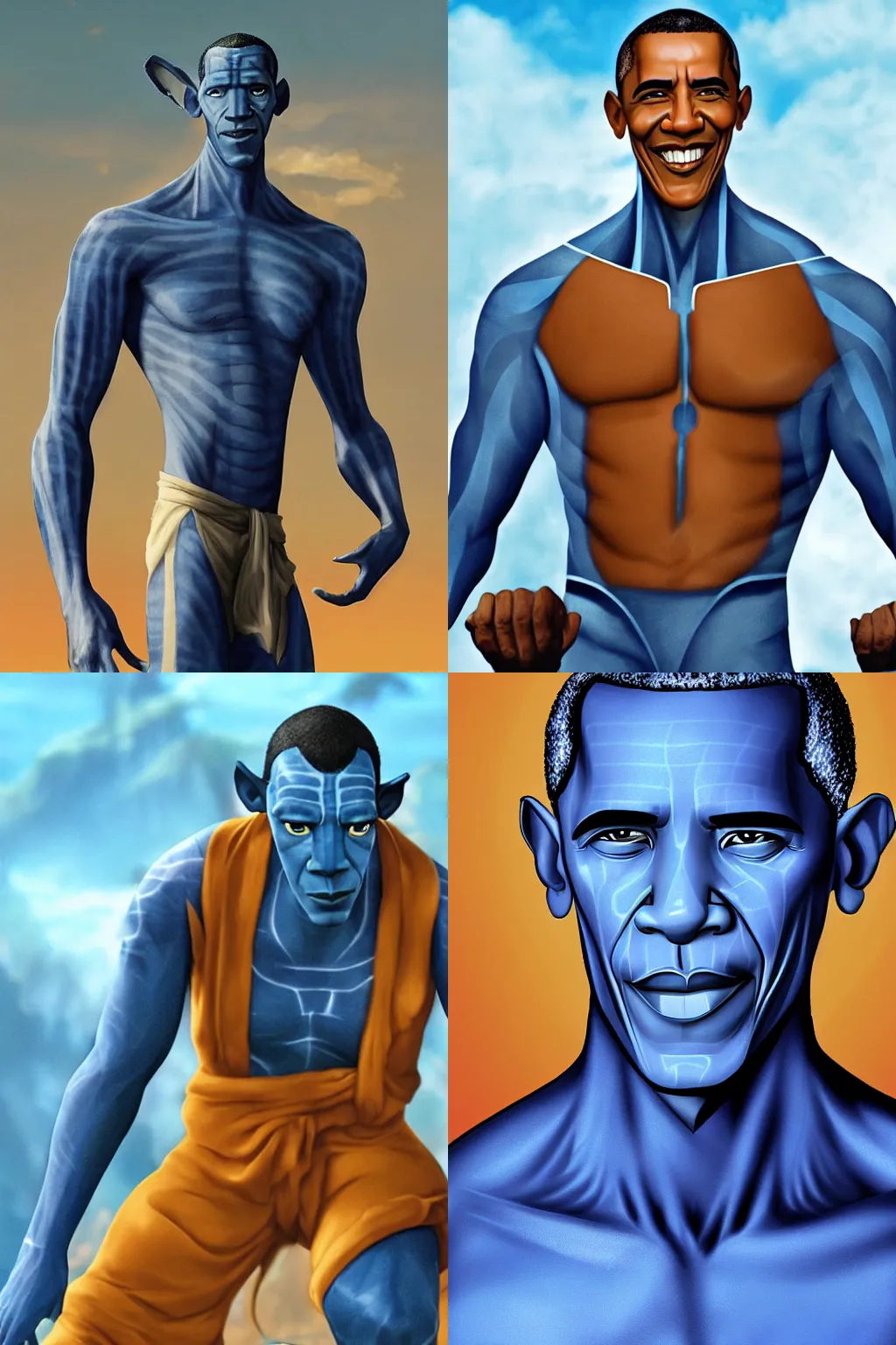 Prompt: barack obama as a blue skinned na\'vi in avatar by james cameron