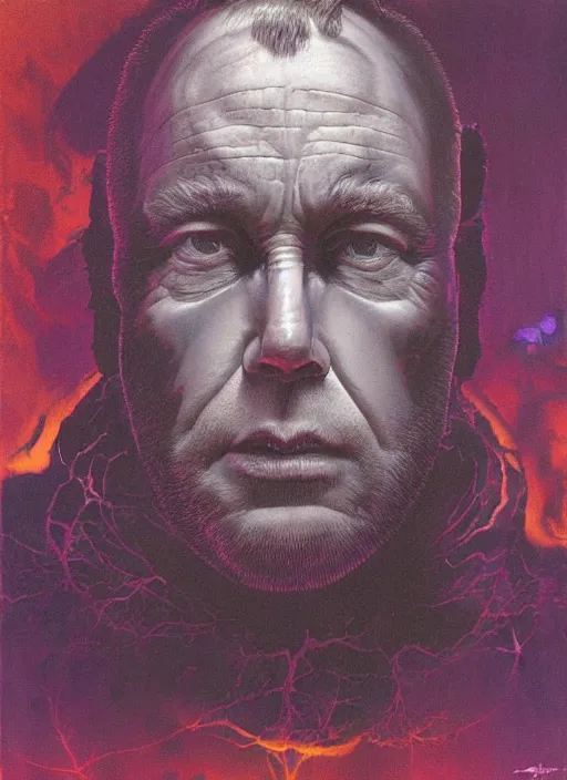 Image similar to alex jones by lisa frank and zdzislaw beksinski