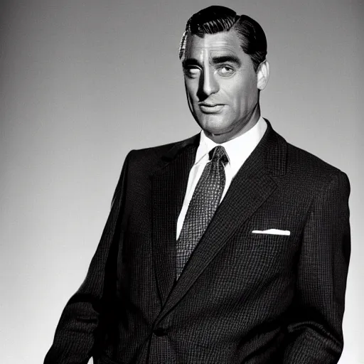 Prompt: The actor, Cary Grant as Superman, lazer beams come out of his eyes,