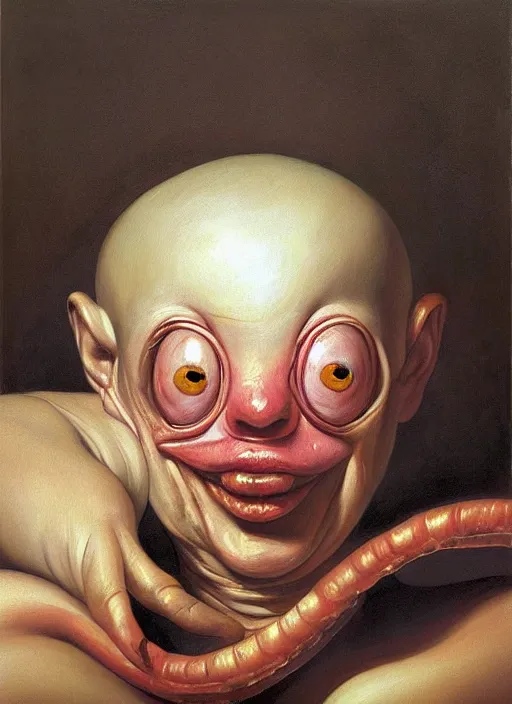 Image similar to Oil painting - a regular earthworm with a tiny little crown peeking out form a hole by Jenny Saville, Masterpiece, Edward Hopper and James Gilleard, Mark Ryden, Wolfgang Lettl highly detailed, hints of Yayoi Kasuma