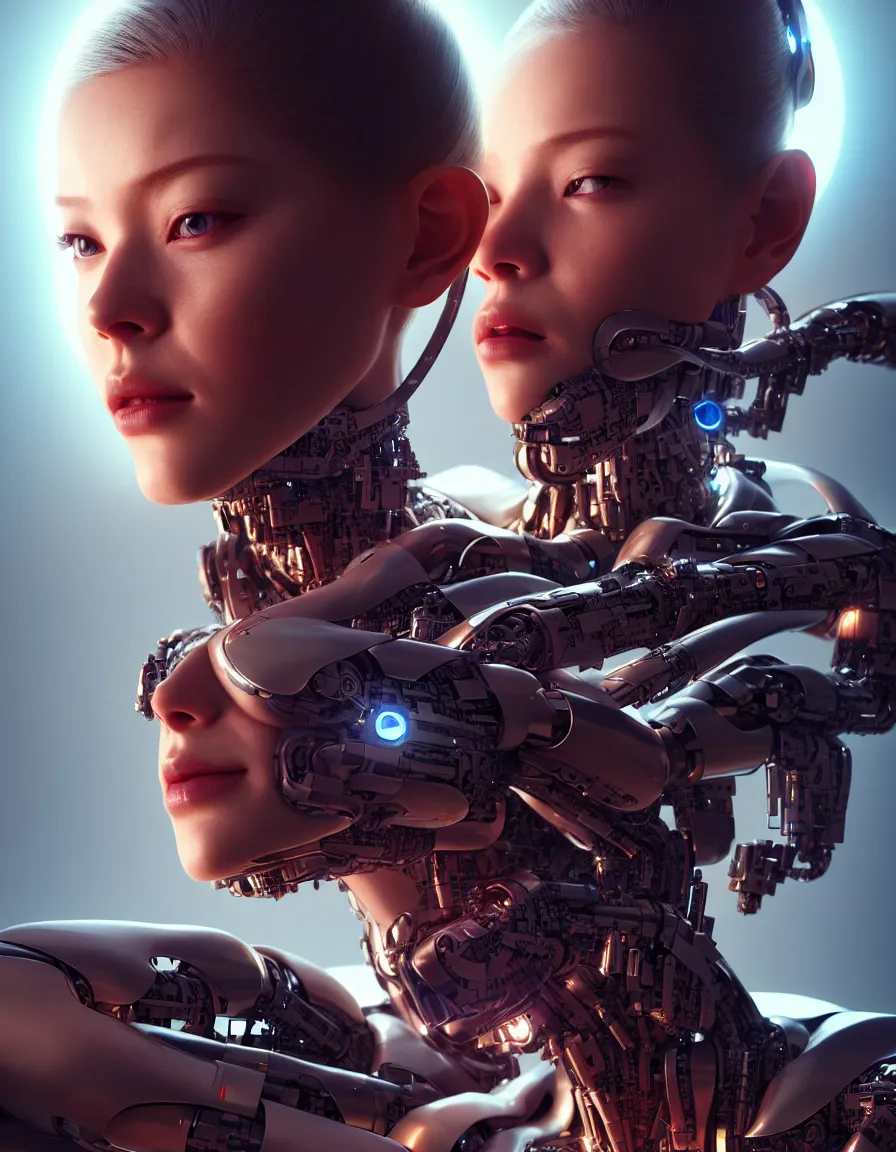 Image similar to portrait of a female cyborg. intricate abstract. intricate artwork, by tooth wu, wlop, bill sienkiewicz, syd mead. concept art, octane render, trending on artstation, greg rutkowski very coherent symmetrical artwork. cinematic, key art, hyper realism, high detail, octane render, 8 k, iridescent accents