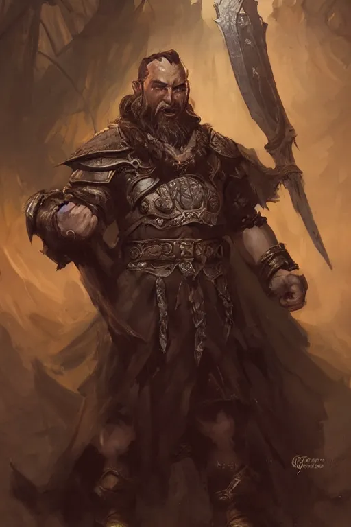 Prompt: Gruff human cleric painted by Raymond Swanland