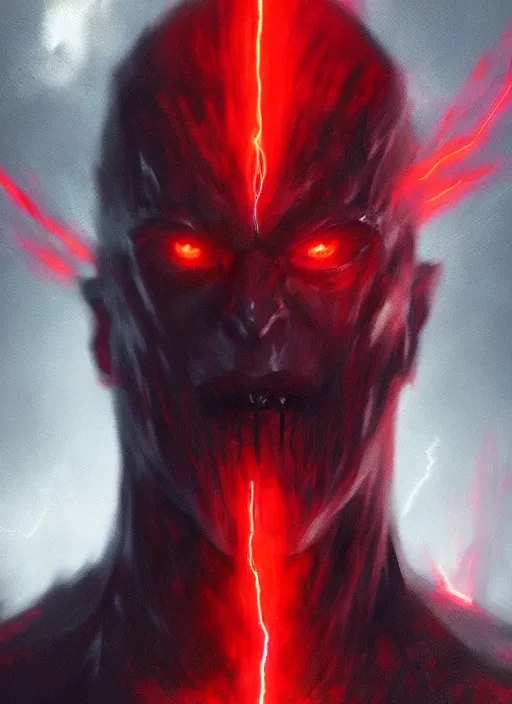 Prompt: Half-body portrait of an ominous dark entity with multiple glowing red eyes covering face and body. In style of Hyung-tae Kim and Greg Rutkowski, concept art, trending on ArtStation, Korean MMORPG, over-detailed art, 8K, epic, dynamic lightning, dramatic pose.
