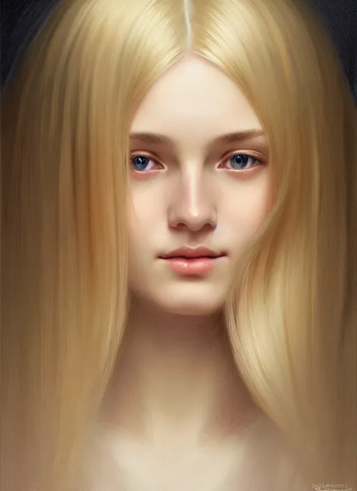 Prompt: beautiful ukrainian feminine face! portrait of young woman blessed by god with ever - increasing physical and mental perfection, blonde hair, symmetrical! intricate, elegant, highly detailed, vision of holy perfection!! smile, digital painting, artstation, concept art, smooth, sharp focus, illustration, art by artgerm and greg rutkowski and alphonse mucha