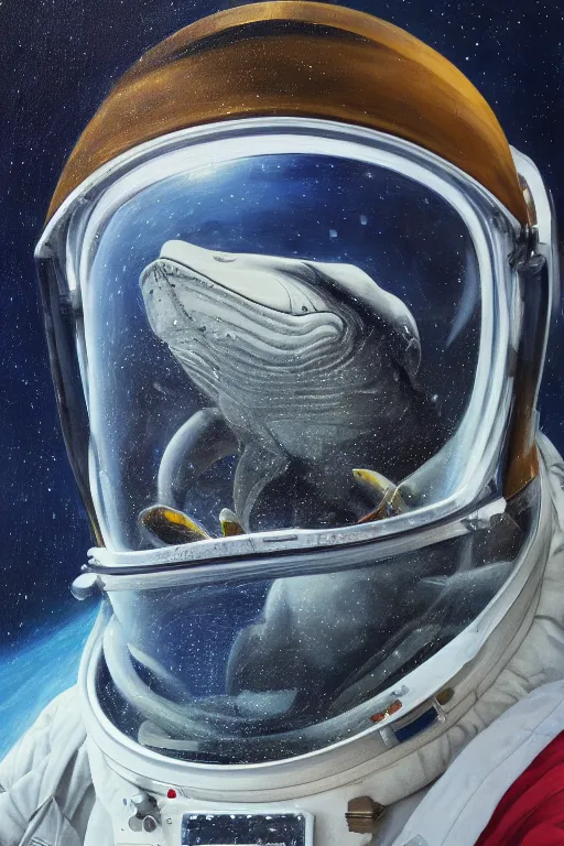Image similar to whale astronaut, oil on canvas, intricate, portrait, 8 k highly professionally detailed, hdr, cgsociety