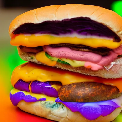 Prompt: a lisa frank cheeseburger