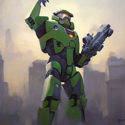 Image similar to greg manchess portrait painting of master chief the transformer as overwatch character, medium shot, asymmetrical, profile picture, organic painting, sunny day, matte painting, bold shapes, hard edges, street art, trending on artstation, by huang guangjian, gil elvgren, ruan jia, greg rutkowski, gaston bussiere