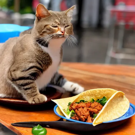 Prompt: a cat eating a taco