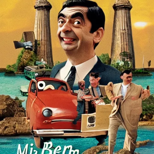 Prompt: criterion collection cover art for the film Mr. Bean goes on Holiday