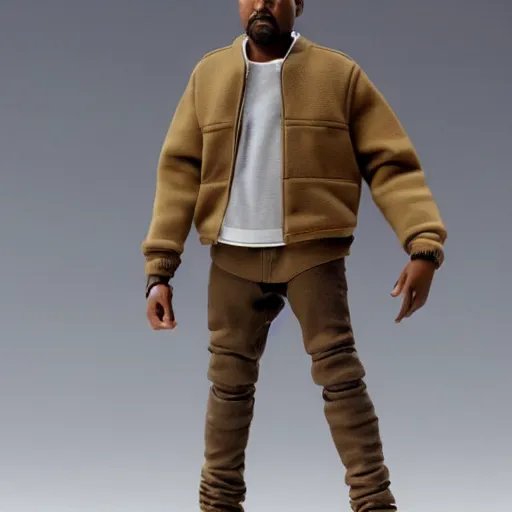 Image similar to Kanye West action figure, 5 points of articulation, full body, 4k, highly detailed