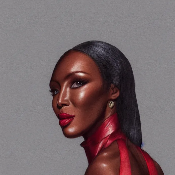 Image similar to Naomi Campbell by Elizabeth Catlett. details, smooth, sharp focus, illustration, realistic, cinematic, artstation, award winning, rgb , unreal engine, octane render, cinematic light, macro, depth of field, blur, red light and clouds from the back, highly detailed epic cinematic concept art CG render made in Maya, Blender and Photoshop, octane render, excellent composition, dynamic dramatic cinematic lighting, aesthetic, very inspirational, arthouse.