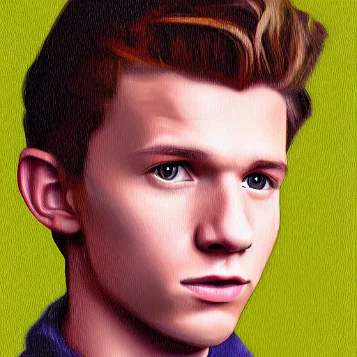 Prompt: portrait of tom holland, highly detailed, centered, solid color background, digital painting