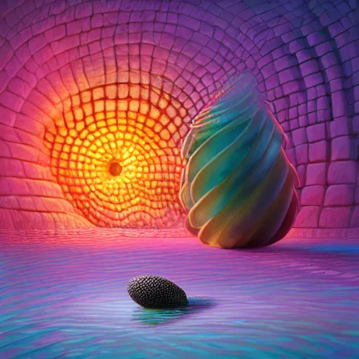 Image similar to psychedlic numerical realistic sea cone angler eggs apple spore , by Dan Witz and Mike Winkelmann and Jarosław Jaśnikowski , #macro , Global Illumination , storybook illustration