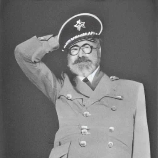 Image similar to colonel saunders as dictator, vintage photograph, old, monochrome, slightly blurry, vintage effect, grain effect