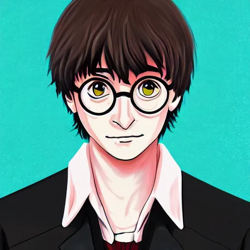 Prompt: portrait of harry potter in anime style, highly detailed, centered, solid color background, digital painting