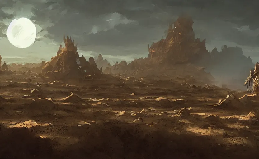 Image similar to flat wastelands, sharp rock spikes, greg rutkowski, brom, james gurney, mignola, craig mullins, alan lee