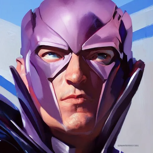 Image similar to Greg Manchess portrait painting of Magneto as Overwatch character, medium shot, asymmetrical, profile picture, Organic Painting, sunny day, Matte Painting, bold shapes, hard edges, street art, trending on artstation, by Huang Guangjian and Gil Elvgren and Sachin Teng