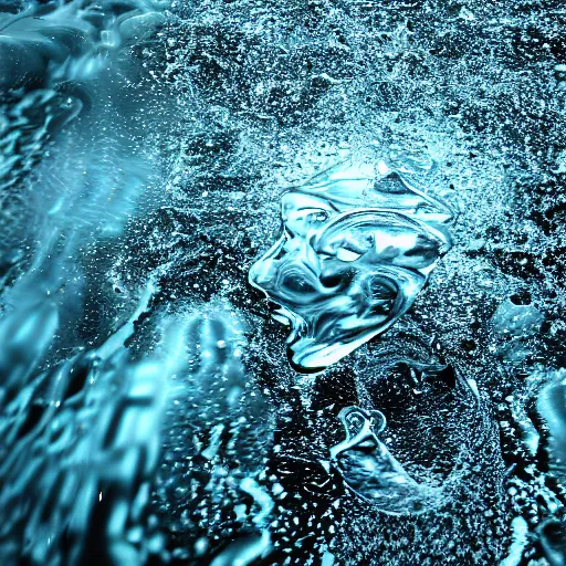 Image similar to water splashes forming a shape of a human head, water manipulation art, ray tracing, realistic water sharp focus, long shot, 8 k resolution, cinematic