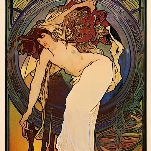 Image similar to rightous fury by alphonse mucha