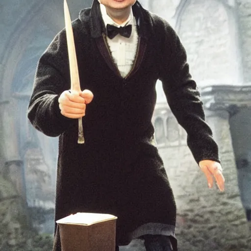 Prompt: Rowan Atkinson as Harry Potter