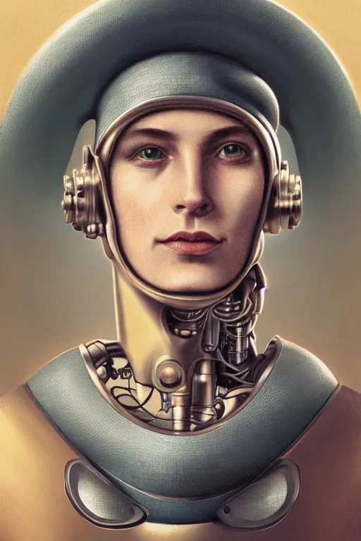 Image similar to a beautiful ultradetailed vintage photo of a futuristic cybernetic cyborg male wearing a toque chef hat, by tom bagshaw and anna dittman, portrait, 3 5 mm lens, golden ratio composition, detailed face, studio photography, very detailed, humanoids, industrial robots, artstation, 8 k, highly coherent