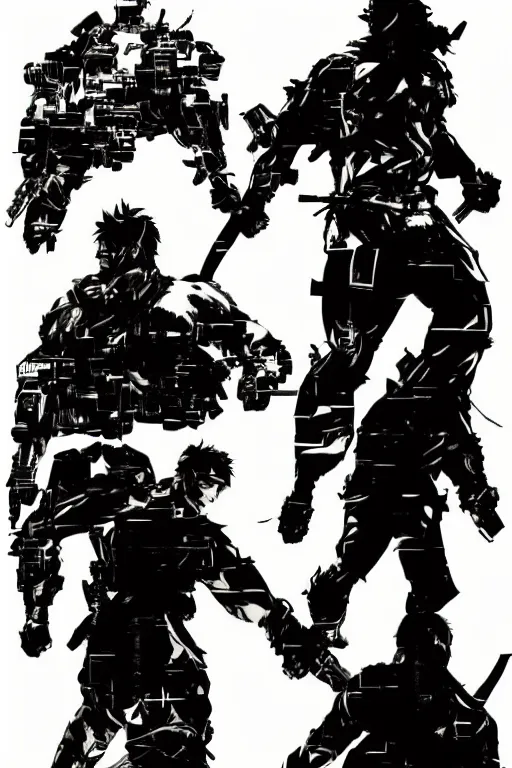 Prompt: silhouette, samurai, hyperchromatic, Handsome, full body by Yoji Shinkawa