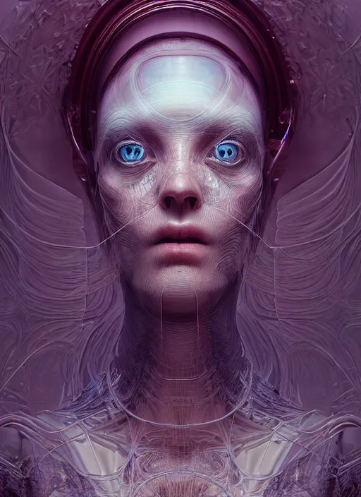 Prompt: highly detailed surreal vfx eldritch avante garde portrait of a 3 d non - euclidean hyperdimensional communications network, hyperrealistic, octane render, chiaroscuro, inspired by james jean, android jones, gerard brom, denis villeneuve, johannen voss, alphonse mucha, frostbite 3 engine