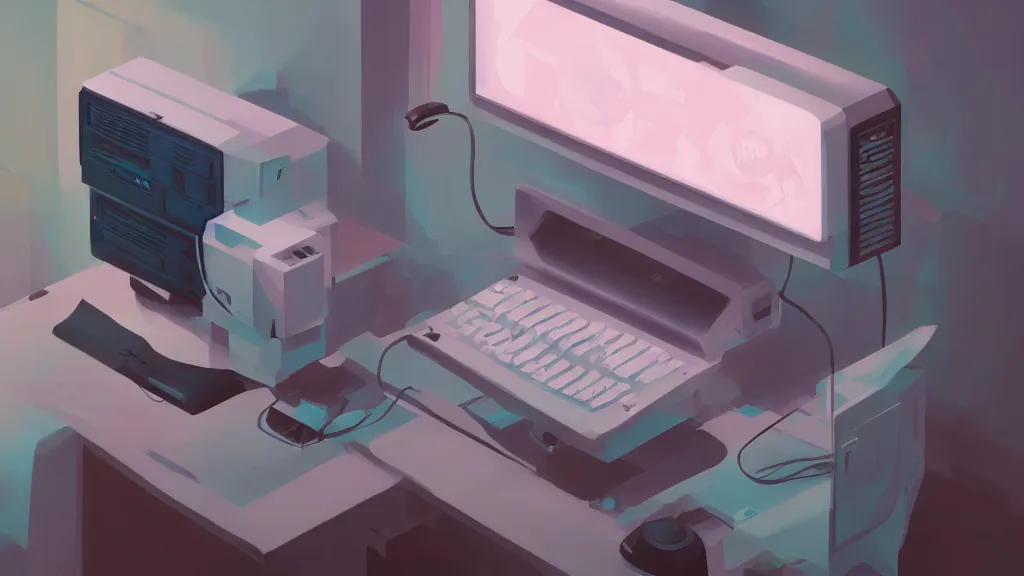 Prompt: stylized minimalist retro computer, loftis, cory behance hd by jesper ejsing, by rhads, makoto shinkai and lois van baarle, ilya kuvshinov, rossdraws global illumination