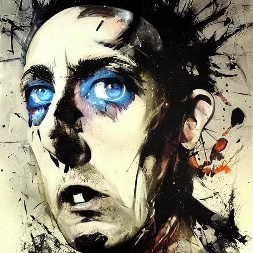 Image similar to stunning portrait of gaunt joe strummer a ( the cure fan ) as dream from sandman, dim stars as eyes, by jeremy mann, by cedric peyravernay, by by russ mills, by richard avedon and ben templesmith, dramatic lightning, sadness, dark eye sockets, in the shadows, punk rock, gothic, high detailed, 8 k