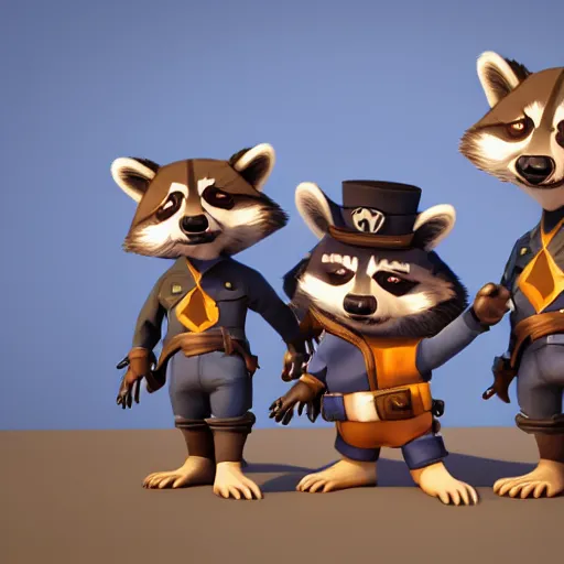 Image similar to raccoon, clash royal style characters, unreal engine 5, octane render, detailed, cinematografic, cinema 4 d