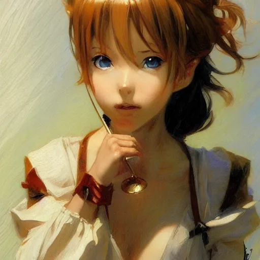 Image similar to cute anime girl portraits, chibi art, painting by gaston bussiere, craig mullins, j. c. leyendecker