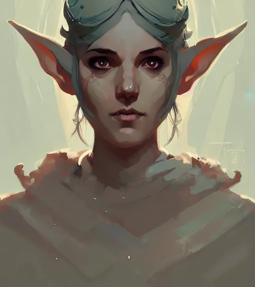 Image similar to portrait of a elven warrior ( dragon age ) by atey ghailan, by greg rutkowski, by greg tocchini, by james gilleard, by joe fenton, by kaethe butcher, dynamic lighting, gradient light blue, brown, blonde cream and white color scheme, grunge aesthetic