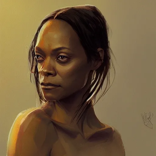 Image similar to “ portrait of zoe saldana by greg rutkowski, young, attractive, highly detailed portrait, scifi, digital painting, artstation, concept art, smooth, sharp foccus ilustration, artstation hq ”