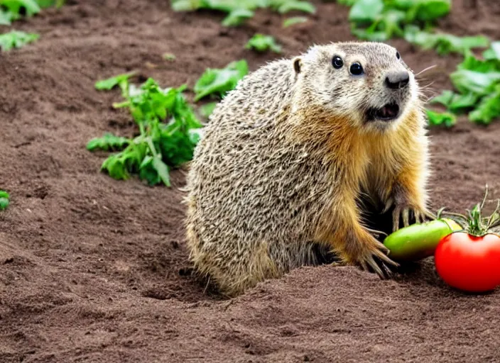 Image similar to groundhog eating a tomato