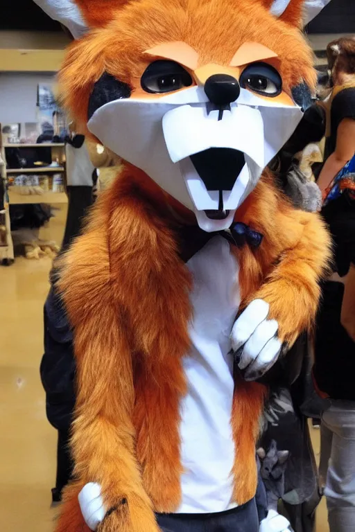 Image similar to an anthropomorphic fox, fursuit!!!!, cosplay