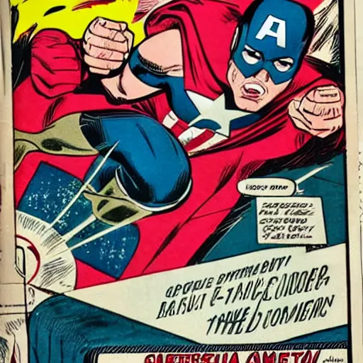 Image similar to Captain America is arresting Batman, silver age of comics, Jack kirby illustration, comicbook pane