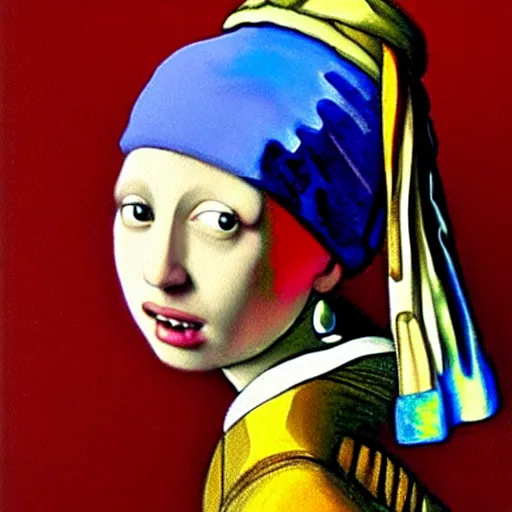 Prompt: painting of the teletubby with the pearl earring, in the style of johannes vermeer