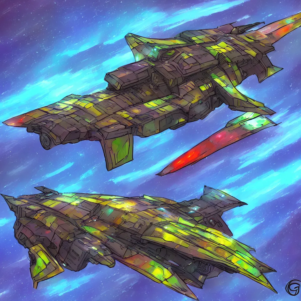 Image similar to combat spaceship from the side concept art colorful by gurmukh basin