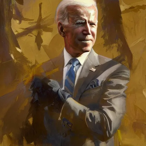Image similar to Muscular Joe Biden, painting by Gaston Bussiere, Craig Mullins