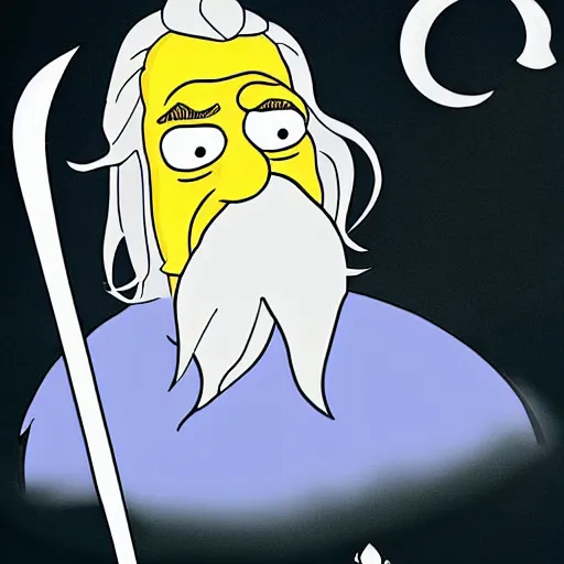 Image similar to gandalf portrait, simpsons cartoon style.