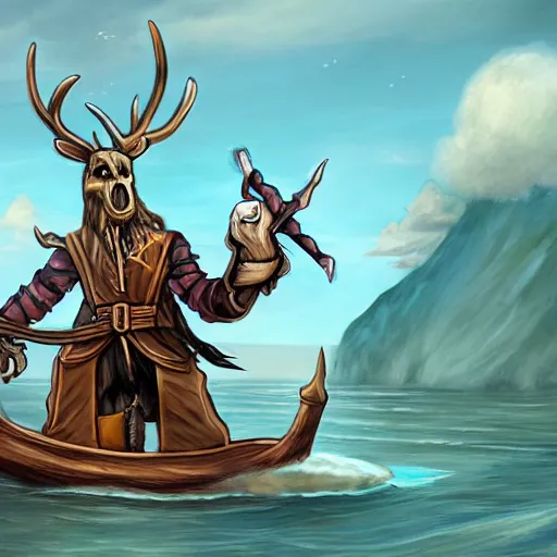 Prompt: anthropomorphic moose pirate humanoid by tooth wu, pirate ship, sea, fantasy