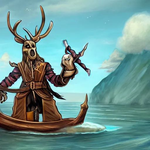 Image similar to anthropomorphic moose pirate humanoid by tooth wu, pirate ship, sea, fantasy