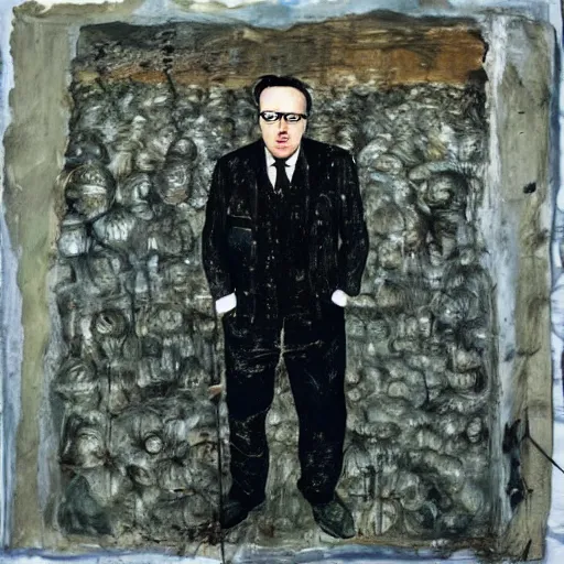 Image similar to vic reeves painted by anselm kiefer