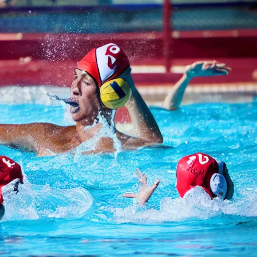 Image similar to water polo being played with hippos. sports photograph.