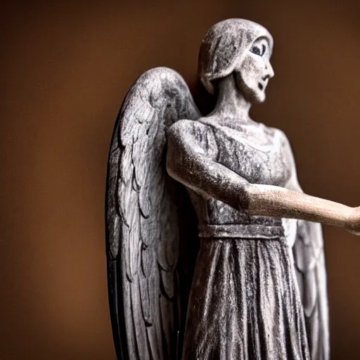 Image similar to angel of death offering a hand in the dark with sympathetic smile high quality, realistic, tilt shift