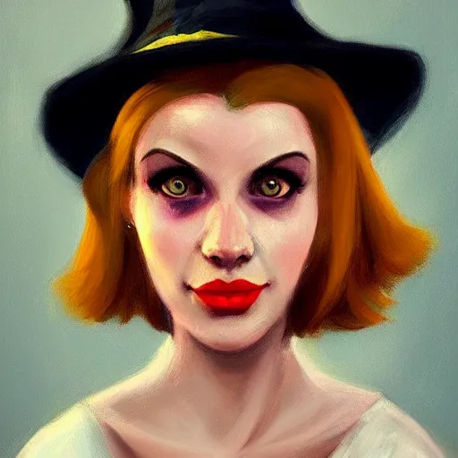 Image similar to a realistic flirty witch portrait, by edward hopper, new artstation artist,