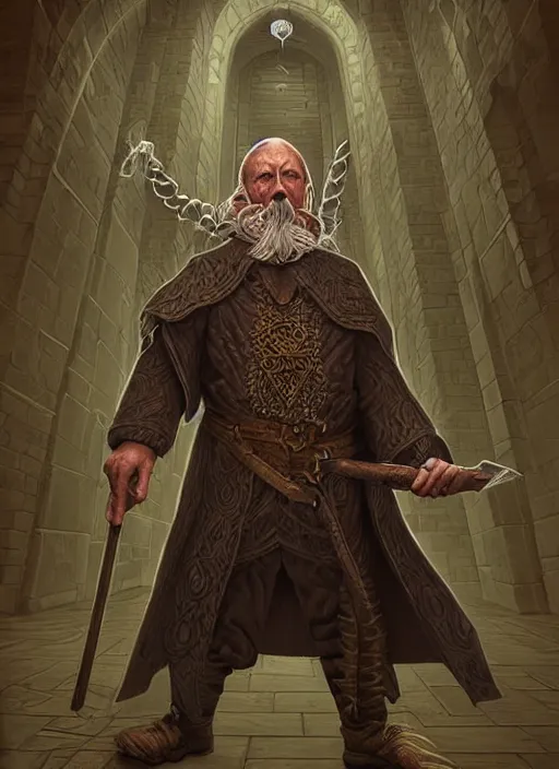 Image similar to highly detailed, hyper realistic wizard with a dungeon background by studio muti