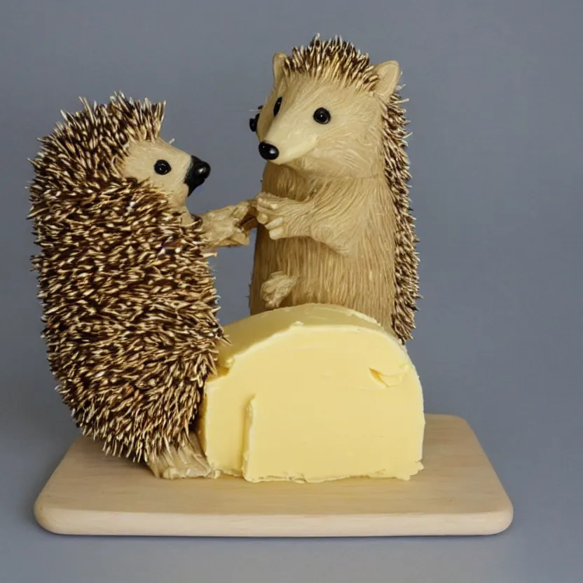 Prompt: carefully crafted butter statue of hedgehog