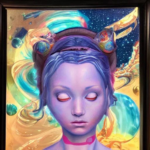 Image similar to oil painting of a princess lost in space, james jean vibes