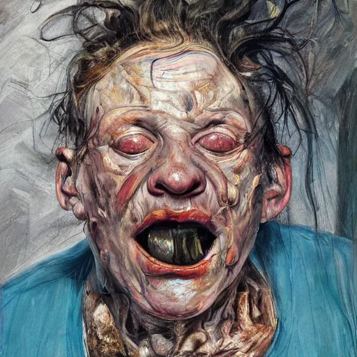 Image similar to high quality high detail painting by lucian freud and jenny saville, hd, dark demonic dancer, turquoise